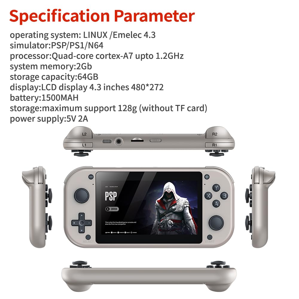 M17 Consola Retro Emuelec Con Pantalla LCD 4.3’’ – 64 GB Y 15000 Juegos Clásicos, Sistema Portátil Para Videojuegos