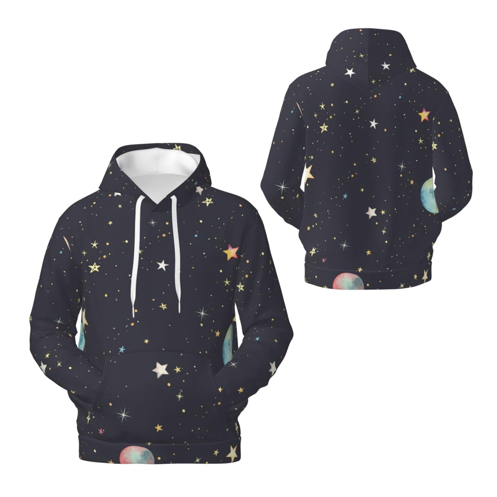 Męska bluza z kapturem z nadrukiem Galaxy, casualowa grafika z nadrukiem bluzy z kapturem z kieszenią