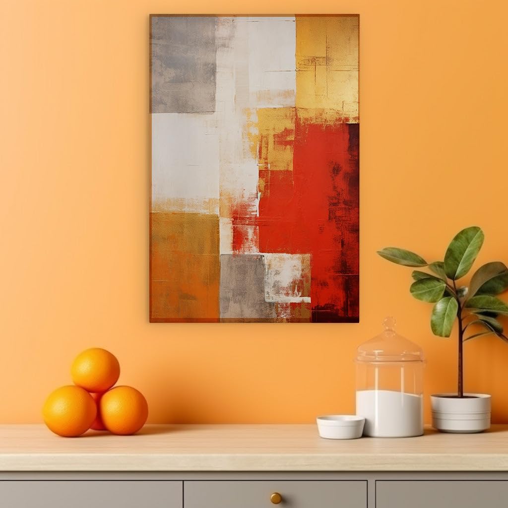 Canvas for Living room. Geometric Warmth: The Dynamic Energy of Abstract Art in Reds and Oranges, 27 x 18 inch Canvas Wall Art - Contemporary Masterpieces - Modern Home Decor - 69x46 cm (27x18 inch)