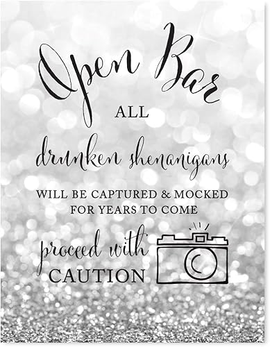 Miniatura 54 de Andaz Press Letreros de fiesta de boda, purpurina plateada brillante, 8.5 x 11 pulgadas, letrero de mesa de postre de recepción de barra de Food