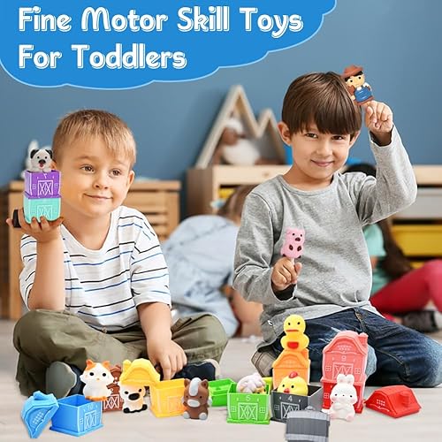 Miniatura 7 de Little Barn Toy con marionetas de dedo de animales de granja para niños, 20 juguetes de aprendizaje Montessori para niños de 1 a 3 años, contando
