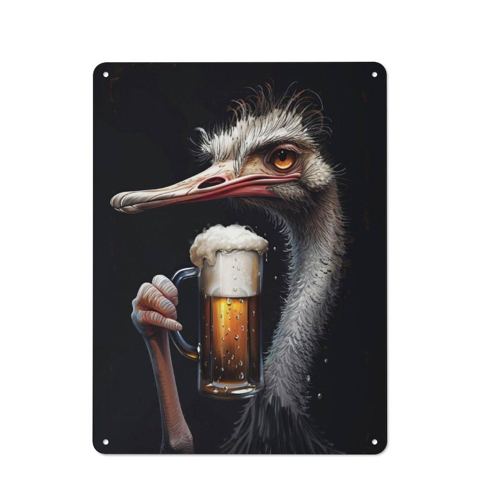 Junmoney Ostrich Beer Tin Sign 40X30cm For Workshop Wall, Rustic Wall Decor, Suited To Workshop Decor Fans