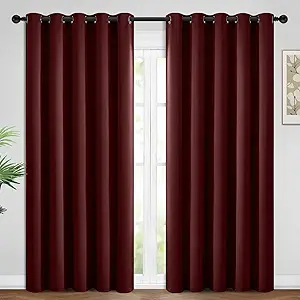 Yakamok Blackout Curtains Room Darkening Thermal Insulated Window Panels,Solid Grommet Top Drapes for Bedroom/Living Room(62Wx84L, Burgundy Red, 2 Panels)