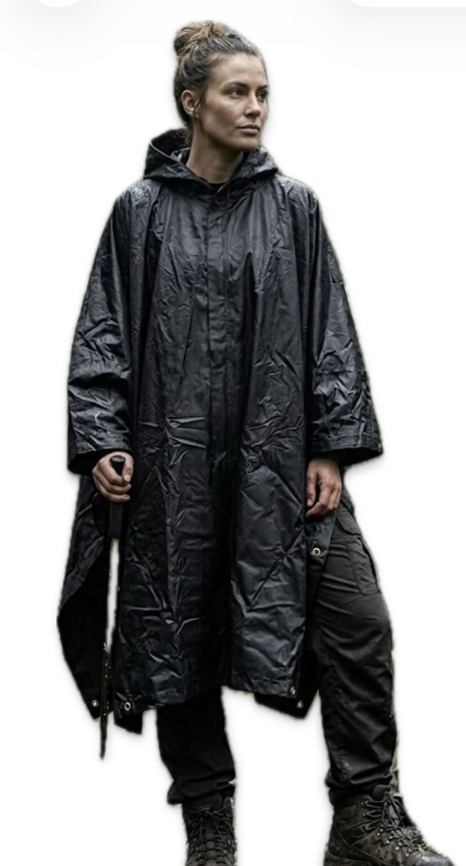 Unisext black Waterproof Hooded Rain Poncho, Long Black Outdoor Cape-image-46