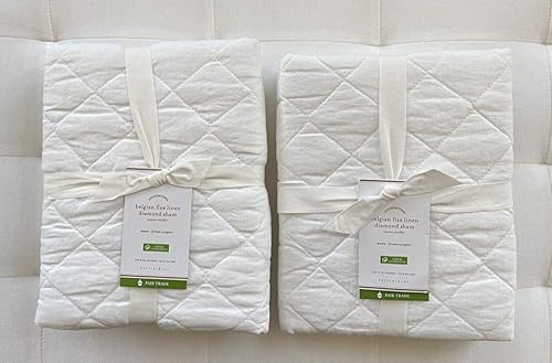 Pottery Barn Fundas europeas acolchadas de lino belga con diamantes Juego de dos Blanco