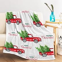 Christmas Decorative Throw Blanket Red Truck Christmas Blanket for Couch Sofa Bed Soft Cozy Lightweight Fuzzy Plush Fleece Blankets and Throws Xmas Holiday Blanket 50x60-03