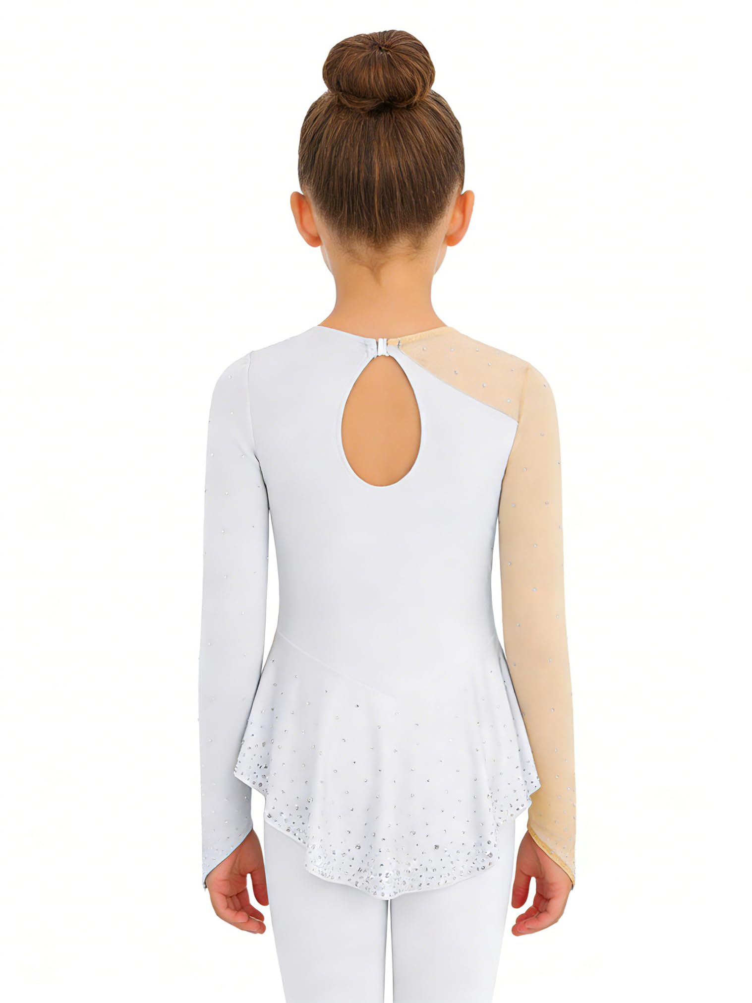 JEATHA Maillot De Patinaje Artístico para Niñas Vestido De Manga Larga con Falda Body De Ballet Gimnasia Vestido De Bailarina Actuación — view 3