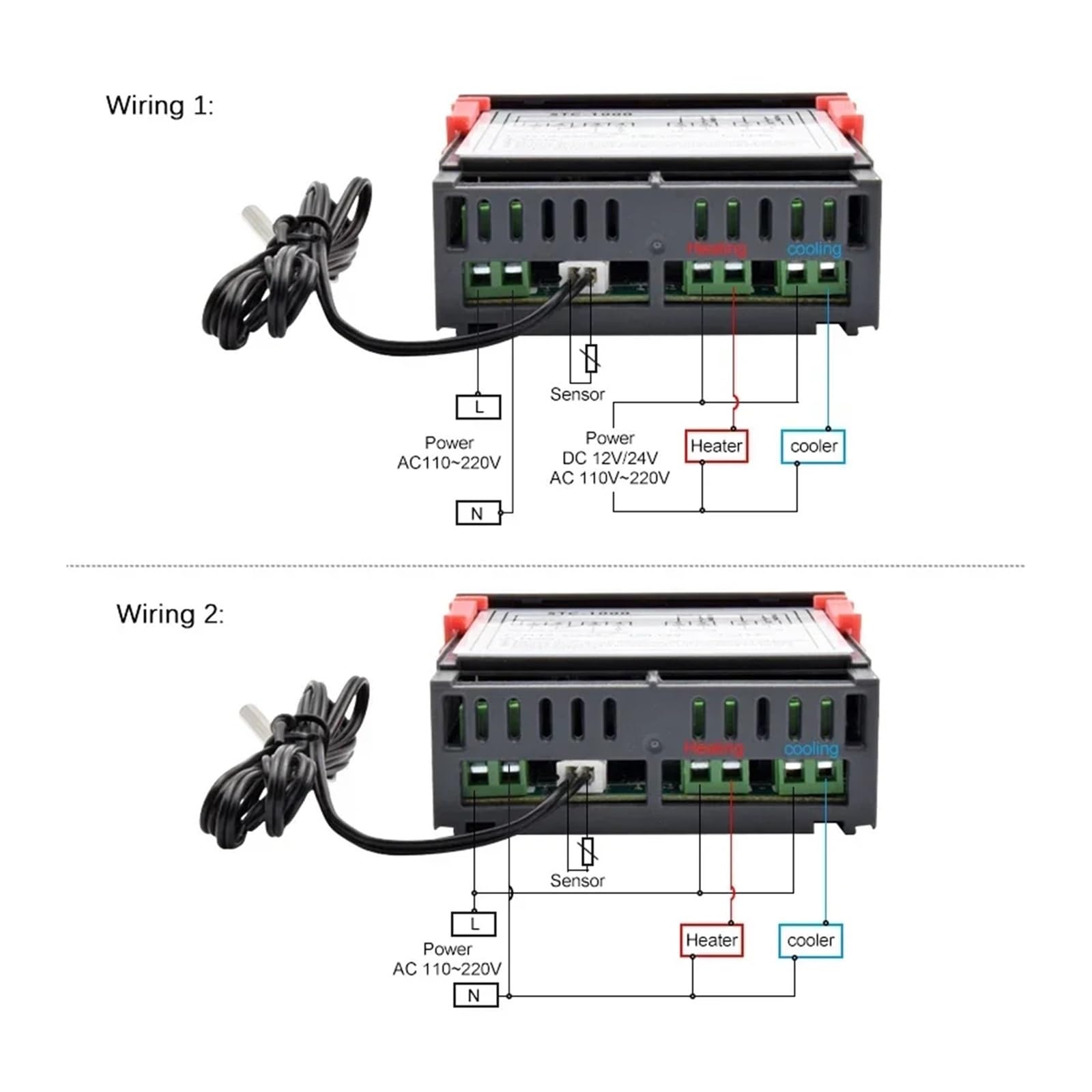 Regolatore di temperatura digitale a LED Termostato Incubatrice Acquario Termoregolatore 10A Relè di riscaldamento e raffreddamento AC220V DC12V(1M Probe Sensor)
