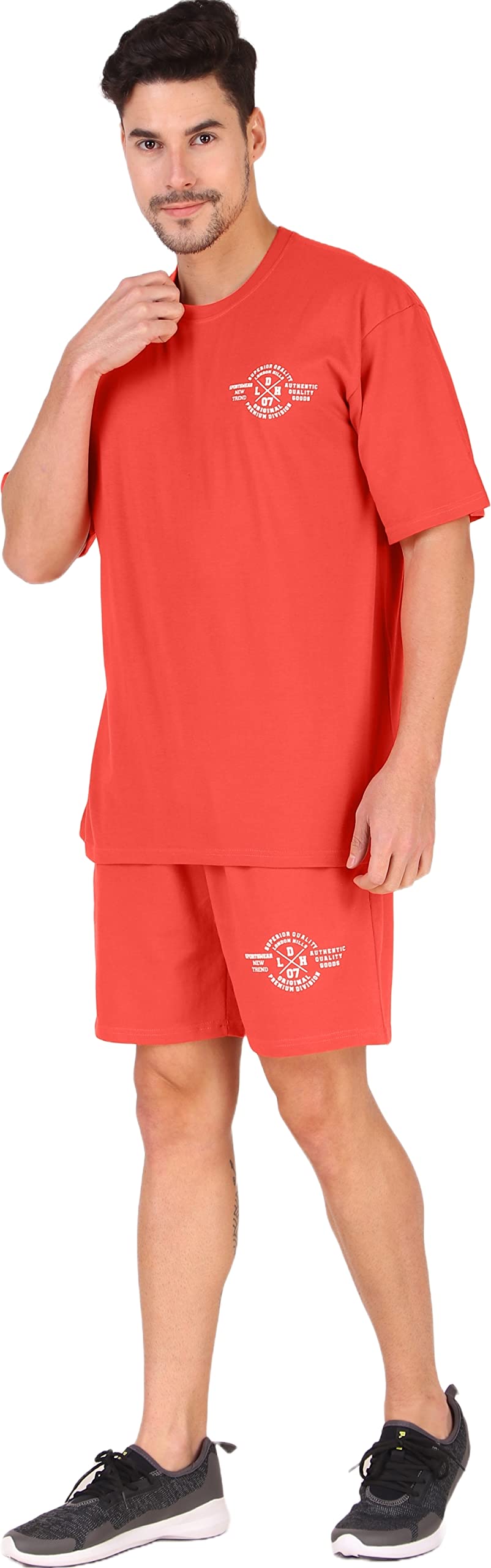 Cotton Blend Casual Round Neck Co-ord Set for Men's Half Sleeve Oversized T-Shirt and Shorts, Printed Casual Sleepwear & Loungewear Nightdress Night Suits Set-image-43