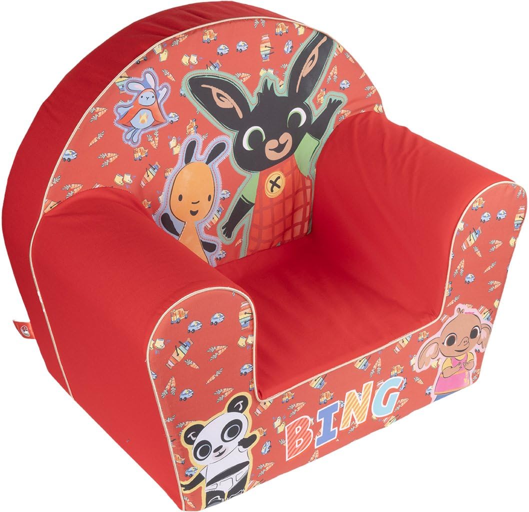 Poltroncina Bing Rossa per Bambini - Comoda e Sicura, Design Divertente con Bing e Flop - Perfetta per Camerette e Angoli Gioco