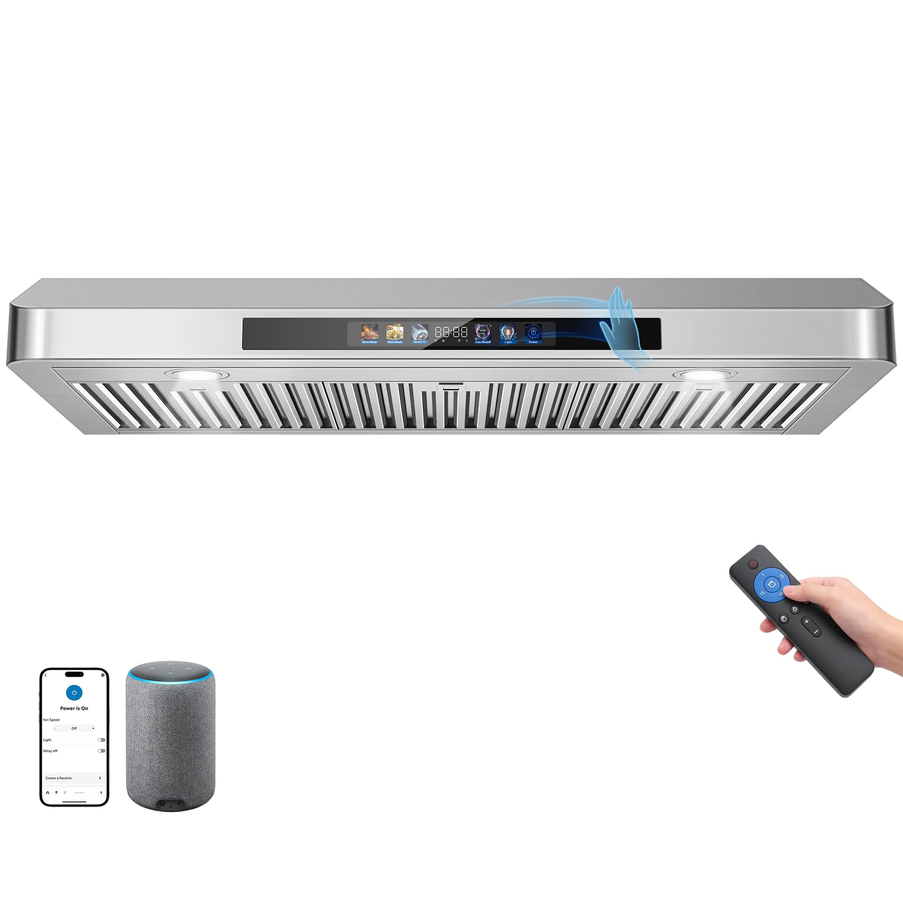 Tieasy 42" Under Cabinet Range Hood, 900 CFM, Dual Motors, Memory Function