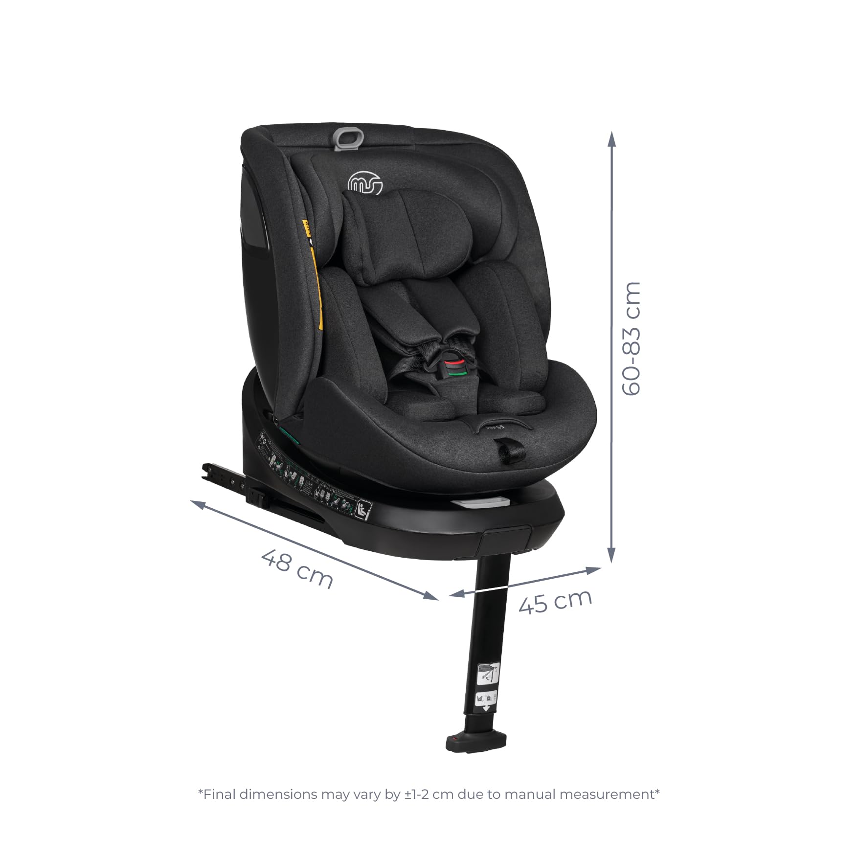 Ms Denver I-Size Fotel samochodowy obrotowy o 360° z ISOFIX i nogą podpierającą, 40-150 cm (0~36 kg), ok. 0-12 lat