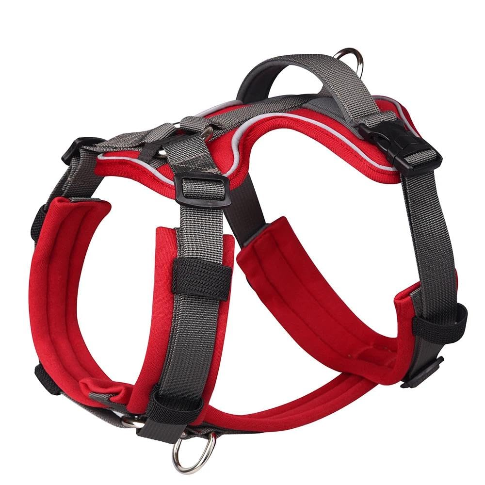 Gilet per Cani Regolabile Senza trazione, Gilet per Animali Domestici in Nylon a Rete, Gilet per Cani Riflettente per Esterni con Maniglia di Controllo (Rosso M)