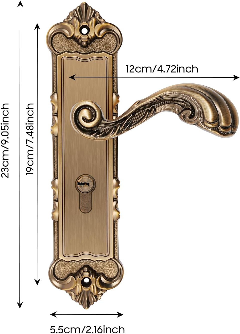 European Style Door Lock, Retro Mechanical Door Locks with 3 Keys Dual Lock Tongue for 35-45mm Thickness Solid Wood Steel-Wood Doors, Composite Doors