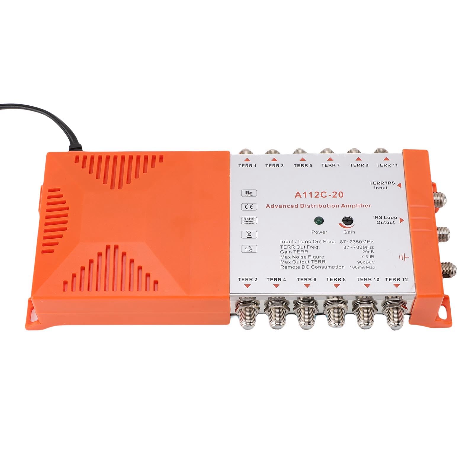 12 -kanałowy Wzmacniacz Dystrybucji, Niski Hałas IRS Cascading Cascading Splitter, z Czerwonym Standardem, 87 MHz - 782 MHz A112C 4G LTE, do łączenia (Wtyczka UE 200-240 V)