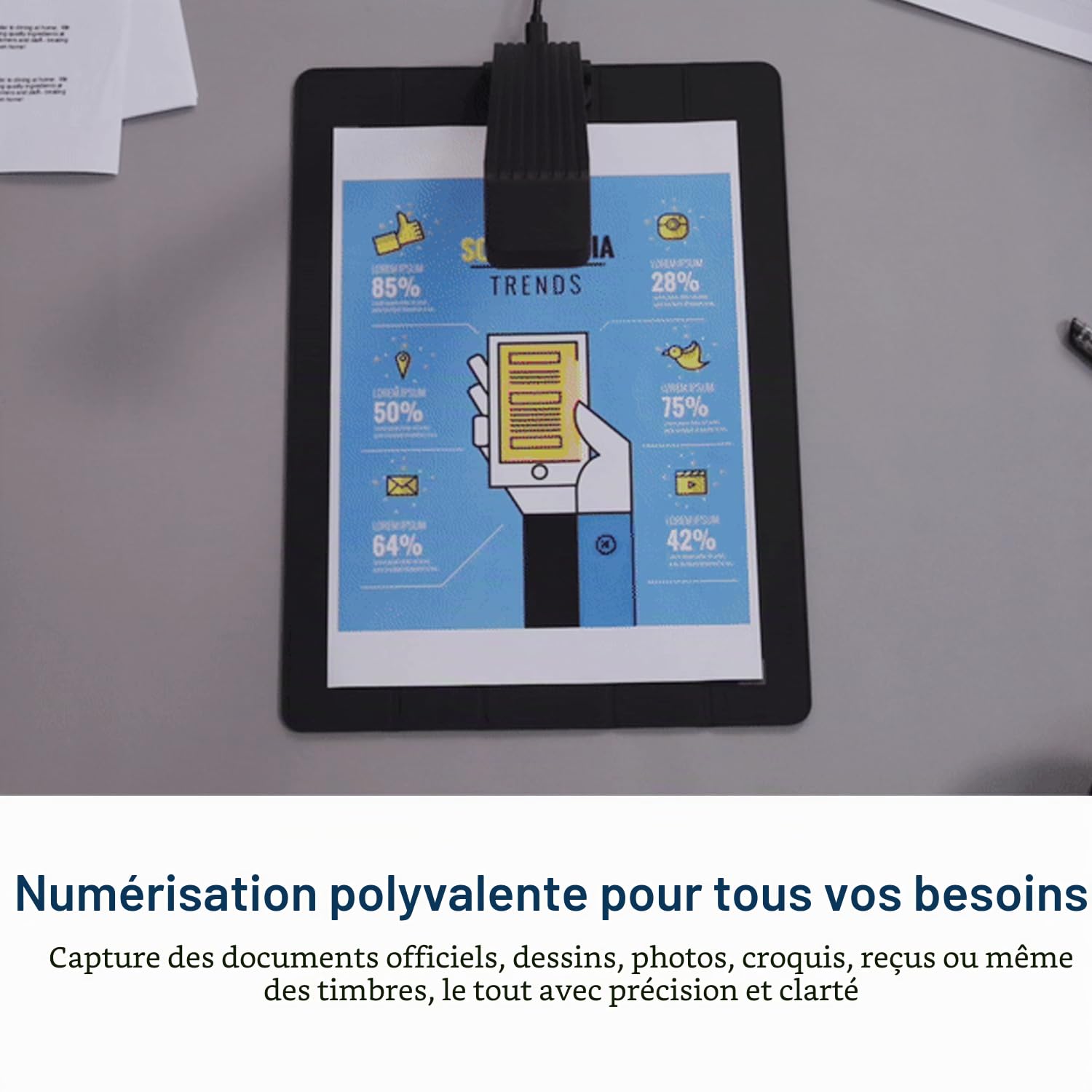 JOYUSING Scanpad100 Scanner de documents le plus portable, appareil photo de documents USB 13 MP, 1 seconde par numérisation, taille de capture A4, OCR, amélioration de l'IA, prêt pour les voyages