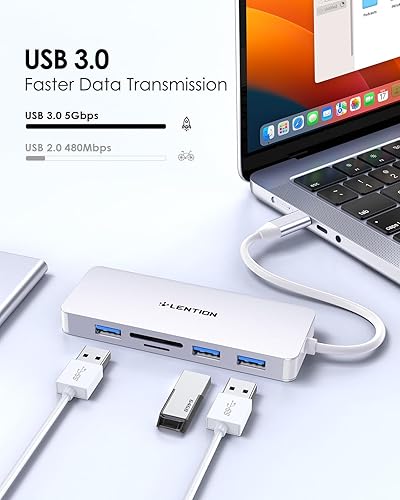 Miniatura 3 de LENTION Adaptador USB a USB-C 5 en 1 con lector de tarjetas micro SD/SD para iPhone, adaptador multipuerto HDMI a USB C Hub 4K a 30Hz con 3 USB 3.0