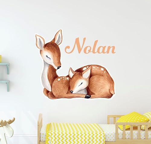 Miniatura 2 de Calcomanía de pared con nombre de ciervo lindo para guardería, cervatillo de animales, calcomanía de pared extraíble de bosque, decoración de pared