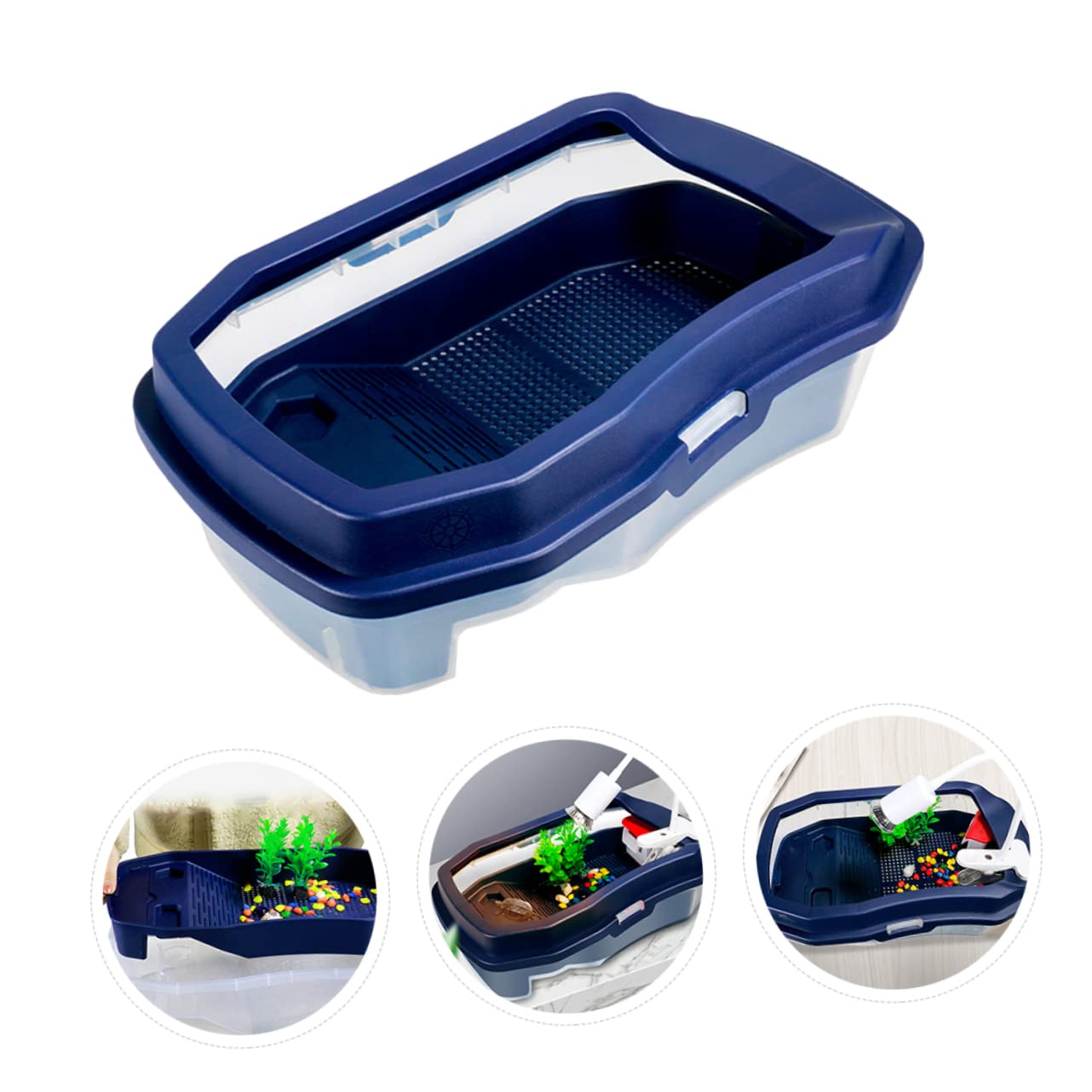 TOYANDONA Tanque de Plástico y Fácil de Limpiar Resistente a Golpes Plataforma Azul para Tomar el Sol Adecuado para Descanso y Natación para Tortugas de Tortugas