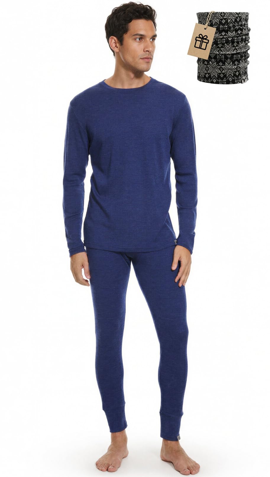 Merino Wool Base Layer Set for Men 100% Merino Wool Pajamas Set Thermal Sleep PJS Lite - Midweight Top, Bottom