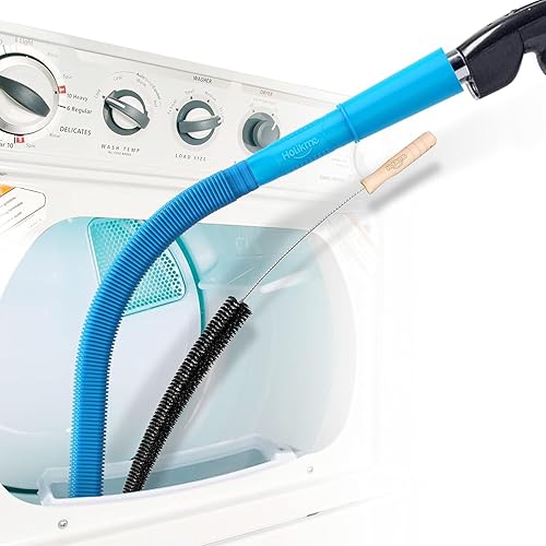 Holikme 2 Pieces Dryer Vent Cleaner Kit, Dryer Lint Vacuum Attachment and Flexible Dryer Lint Brush Vacuum Hose, Lint Remover, Refrigerator Coil Brush,Blue