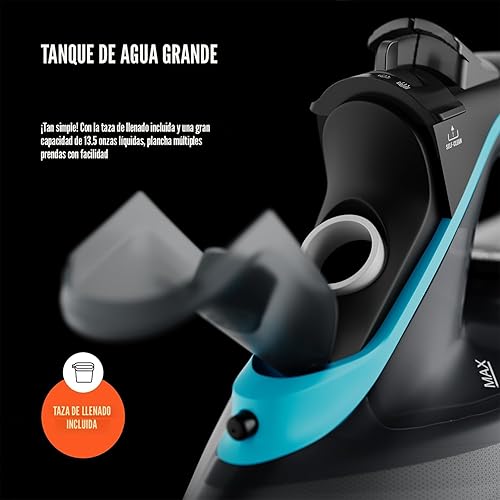 Miniatura 9 de Pursteam SteamBurst+ Plancha de vapor de 1750 W, suela de cerámica, vapor ajustable, ráfaga de vapor, autolimpiante, anticalco, antigoteo, potente y