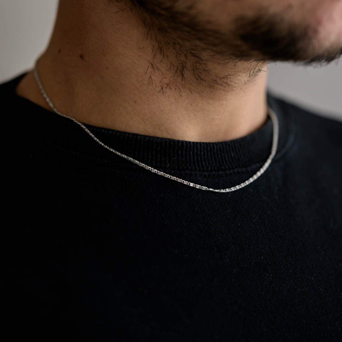 MATERIA, collana a maglia barbazzale in argento 925 diamantato, diametro 1 mm, lunghezza di 40, 45, 50, 60, 70 cm, per donne e uomini, # K44