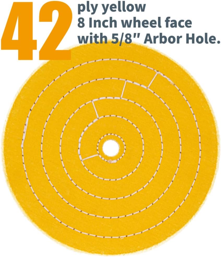 POWERTEC Bench Buffer Buffing Machine 8" Slow Speed Bench Grinder, Jewelry Buffer Polisher Machine, Includes 4PCs 80Ply Buffing Wheels | Long Shaft Benchtop Buffers Polishing Silver, Jewelry - BF800C
