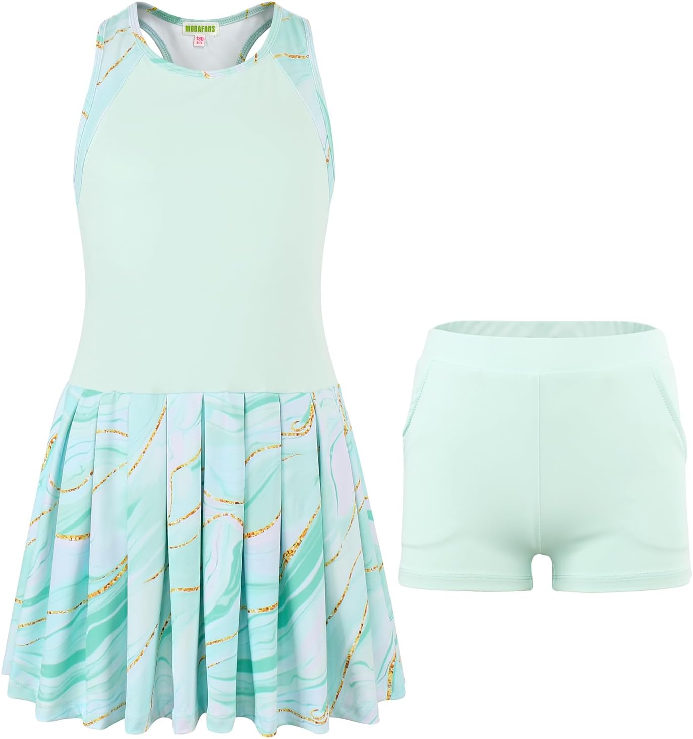 MODAFANS Girls Tennis Golf Pickleball Dress Sleeveless Athletic Pleated Outfits Sets with Shorts - Image 3