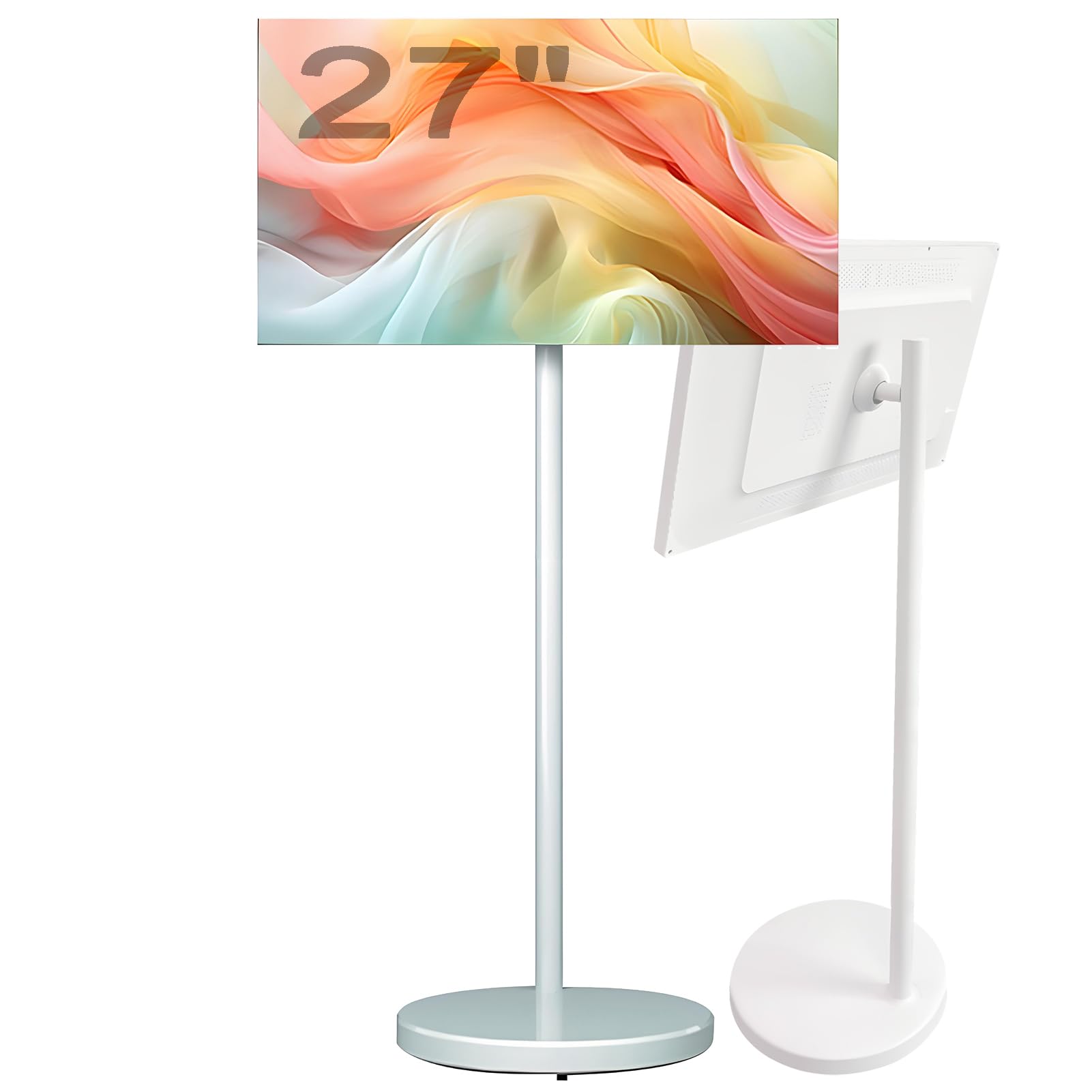 Televisor portátil con batería de 27 pulgadas, pantalla giratoria móvil con cámara de 13 MP, 8 GB de RAM + 128 GB de almacenamiento, TV portátil para sala de estar, cocina, dormitorio, balcón, jardín