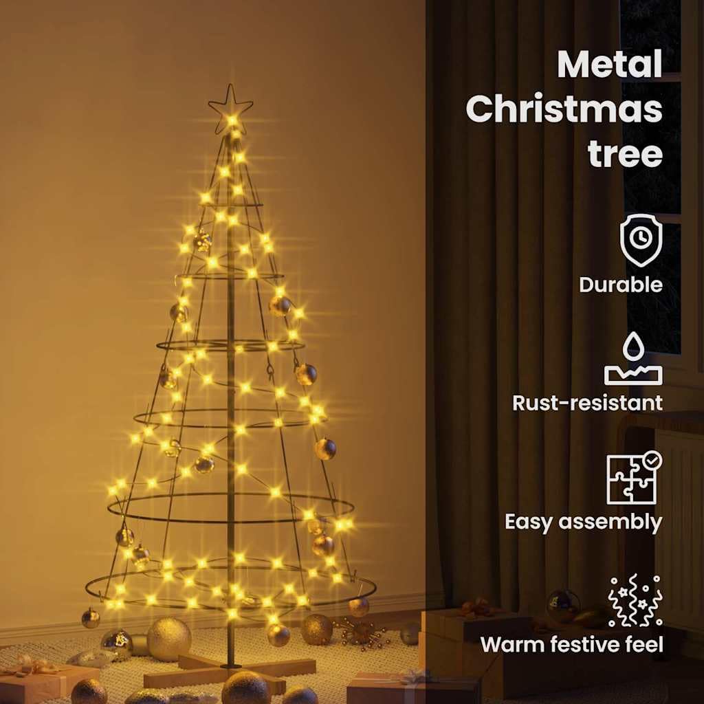 vidaXL Árbol Cono de Navidad con Soporte Negro 154 cm Acero
