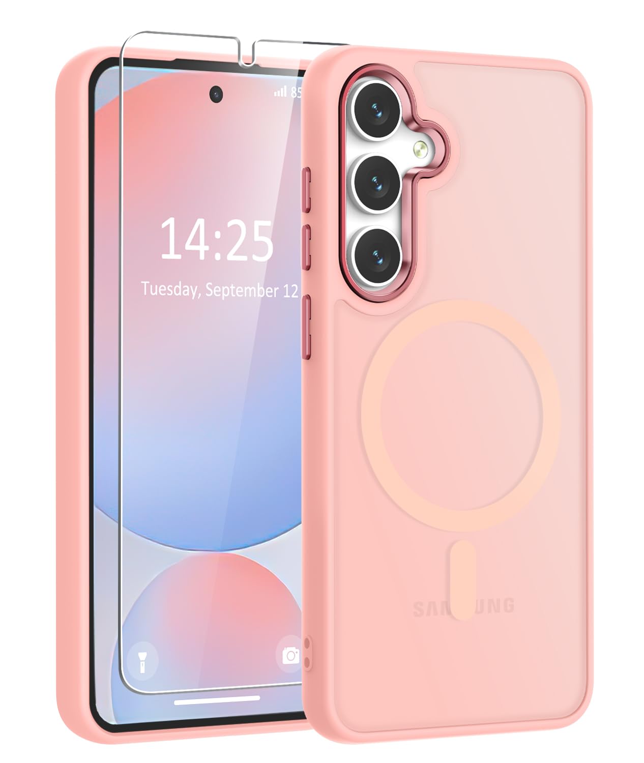 WRJ for Samsung Galaxy S24 Plus Case with Screen Protector,[Compatible with Magsafe] Slim Matte Translucent Magnetic Women Men Shockproof Protective