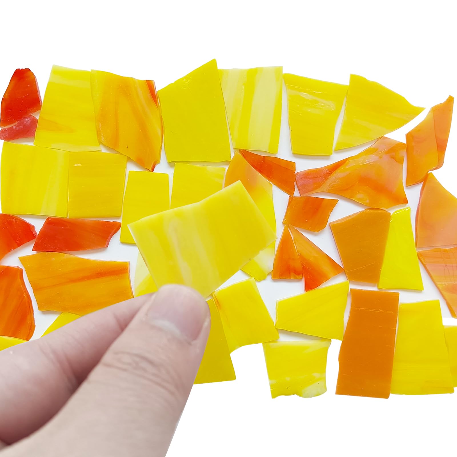 200g Stained Glass Mosaic Tiles,Glass Mosaic Supplies Kit, Mixed Orange Yellow Colors and Shapes,Stained Glass Tiles for Handmade DIY Art/Crafts and Home Decoration (200g/7oz Pack) - Image 3