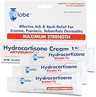 Vista 1 de Globe Paquete de 3 crema de hidrocortisona de máxima fuerza al 1%, crema antipicazón para enrojecimiento, hinchazón, picazón, erupción cutánea