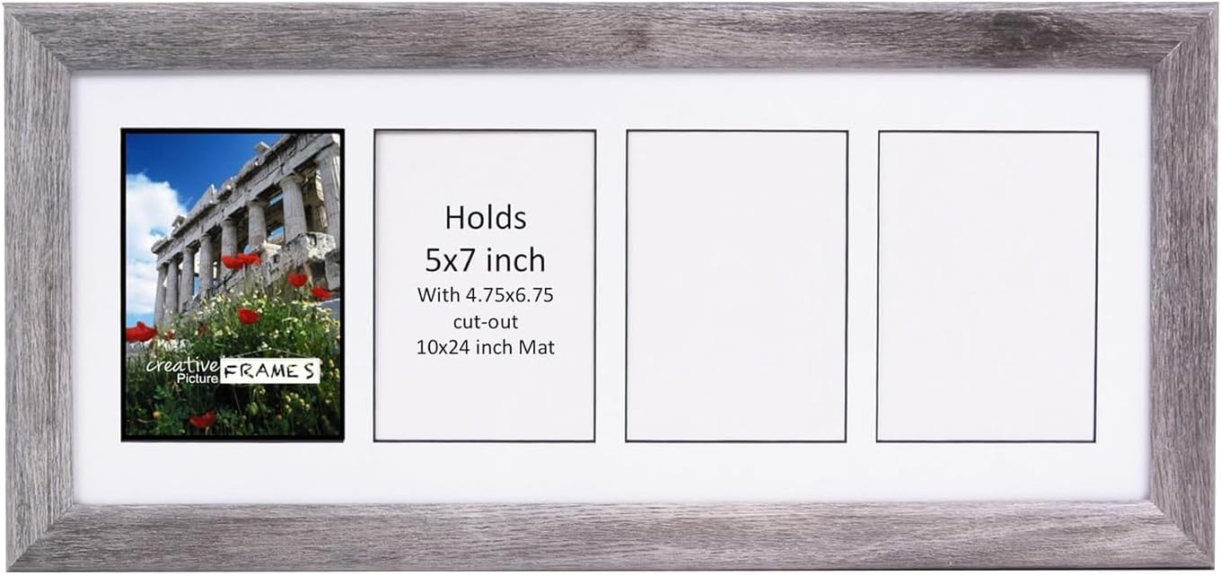 Creative Picture Frames 4 Opening Glass Face Black Picture Frame To Hold 5 By 7 Inch Photographs Including 10X24-Inch White Mat Collage
