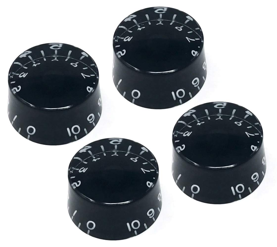 Vintage ForgeBlack Left Hand (Lefty) Speed Knobs Compatible with Epiphone Les Paul SG Electric Guitar (Set of 4) Fits 18 Coarse-Spline Import (Metric) Split Shaft Pots Recessed LS18M-BLK4