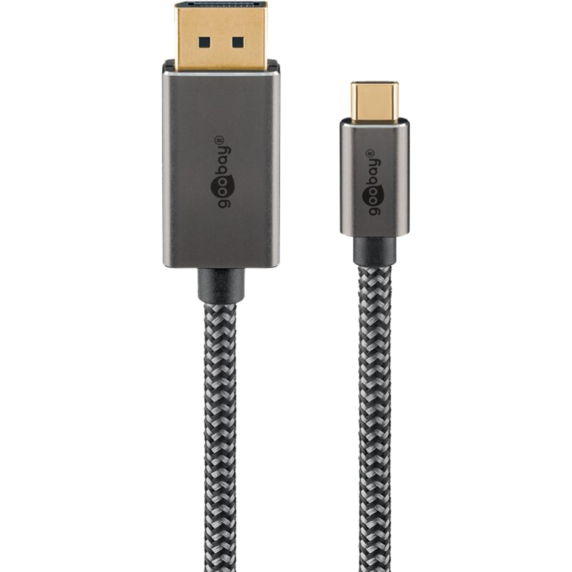 goobay USB C zu DisplayPort 1.2 Kabel 4k @ 60Hz Typ C Thunderbolt 3/4 auf DP Kabel USB 3.1 kompatibel mit Mac Book, iPhone, Surface / 1m / Textilkabel / 75707
