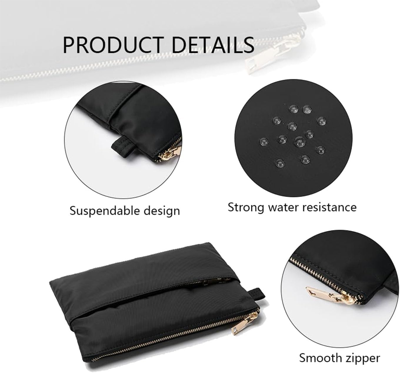 Large Capacity Cosmetic Bag with Multiple Compartments for Easy Organization and Cleaning (Nylon-Black-3)