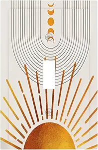 Decorative Light Switch Plate Covers Bohemian Gold Sun Moon Phase Arch 1 Gang Light Switch Cover Plate Single Toggle Wall Plate Outlet Covers Wall Plate Faceplate for Bedroom Decor
