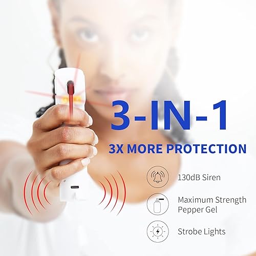 Miniatura 2 de PAPASAFETY Juego de llaveros de autodefensa de gas pimienta y alarma para mujer, gel de pulverización máximo y sirena de 130 dB y luces