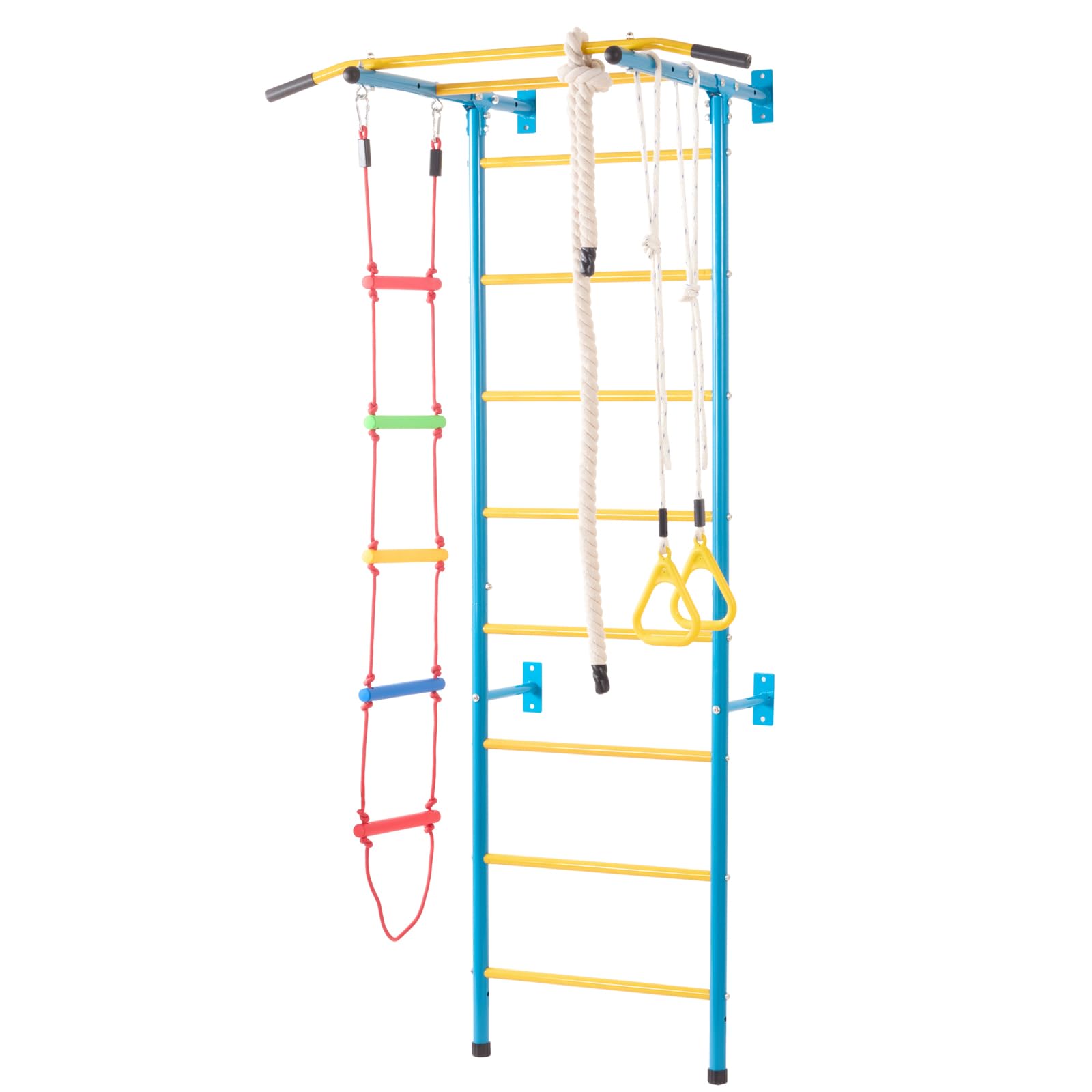 VEVOR 5 en 1 Juego de Escalada para Niños con Escalera Sueca de Acero al Carbono, Escalera de Pared, Barra de Dominadas, Escalera de Cuerda y Anillos de Gimnasia, Carga de 99,8 kg, Multicolor