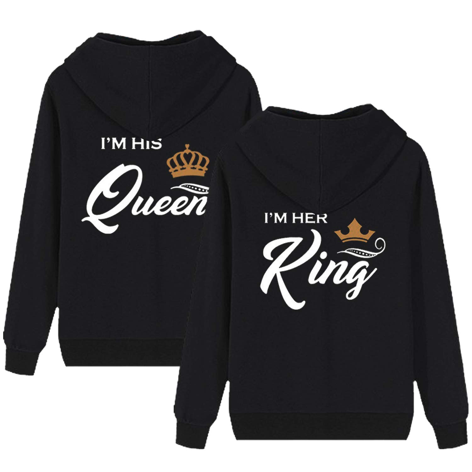 KMCOJIA Her King His Queen Couple Hoodie,Long Sleeve Thick His \u0026 Hers  Pullover Hooded Sweatshirt with Pocket(Pack of 1) : Amazon.co.uk: Fashion