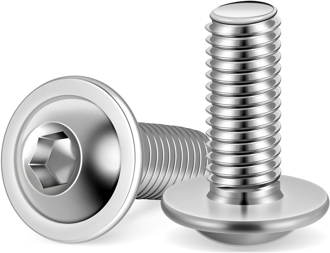 MewuDecor M6-1.0 x 16mm Flanged Button Head Socket Cap Screws Bolts, Stainless Steel 18-8 (304), Full Thread, Allen Socket Drive, 50 PCS