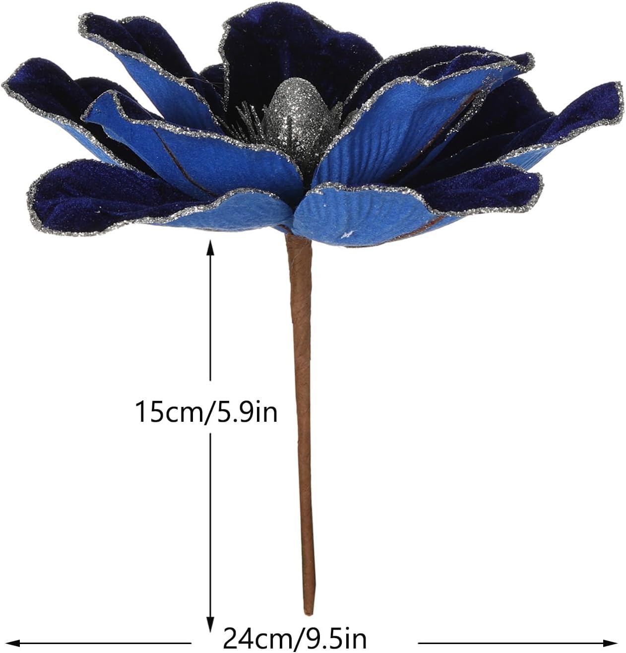 GL-Turelifes 10’’ Large Glitter Christmas Flower 6 Pcs Artificial Magnolia Flowers Velvet Fold Christmas Tree Flower Decorations Xmas Tree New Year Party Wedding Ornaments (Sapphire Blue)