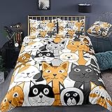 AY-FSshine Cartoon Cat Bedding Set for Girls Boys Cat Duvet Cover Cute Kawaii Cat Comforter Cover Te
