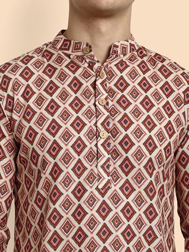 Image of Vardha Men's Cotton Printed Short Kurta with Comfortable Fit and Simple Style and Regular Look | Kurta for Men