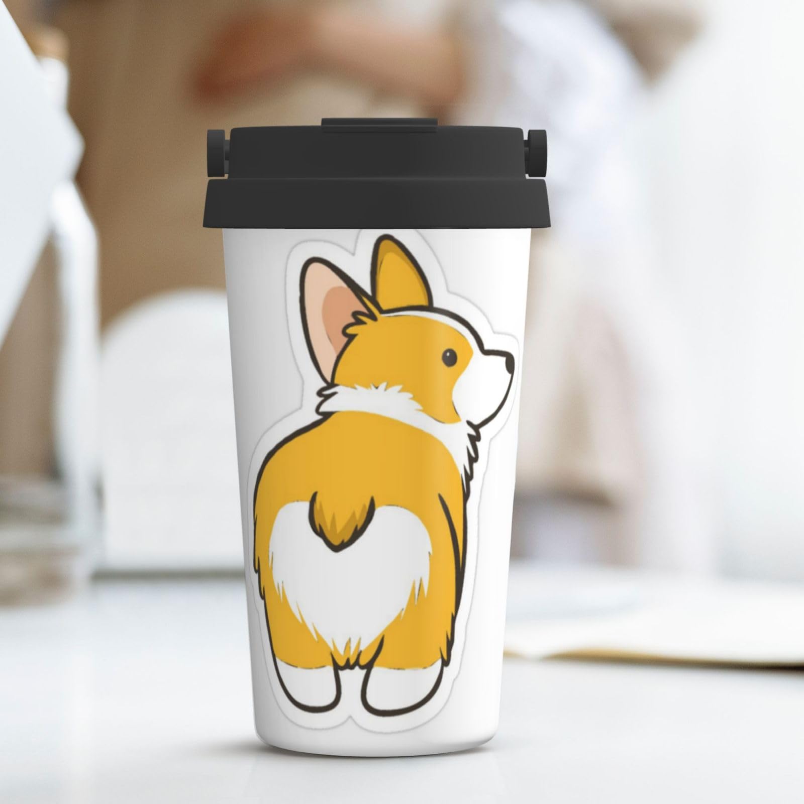Cute Corgi Butt Printed Carry Izolowany kubek do kawy Kubek samochodowy Przenośny kubek ze słomką samochodową