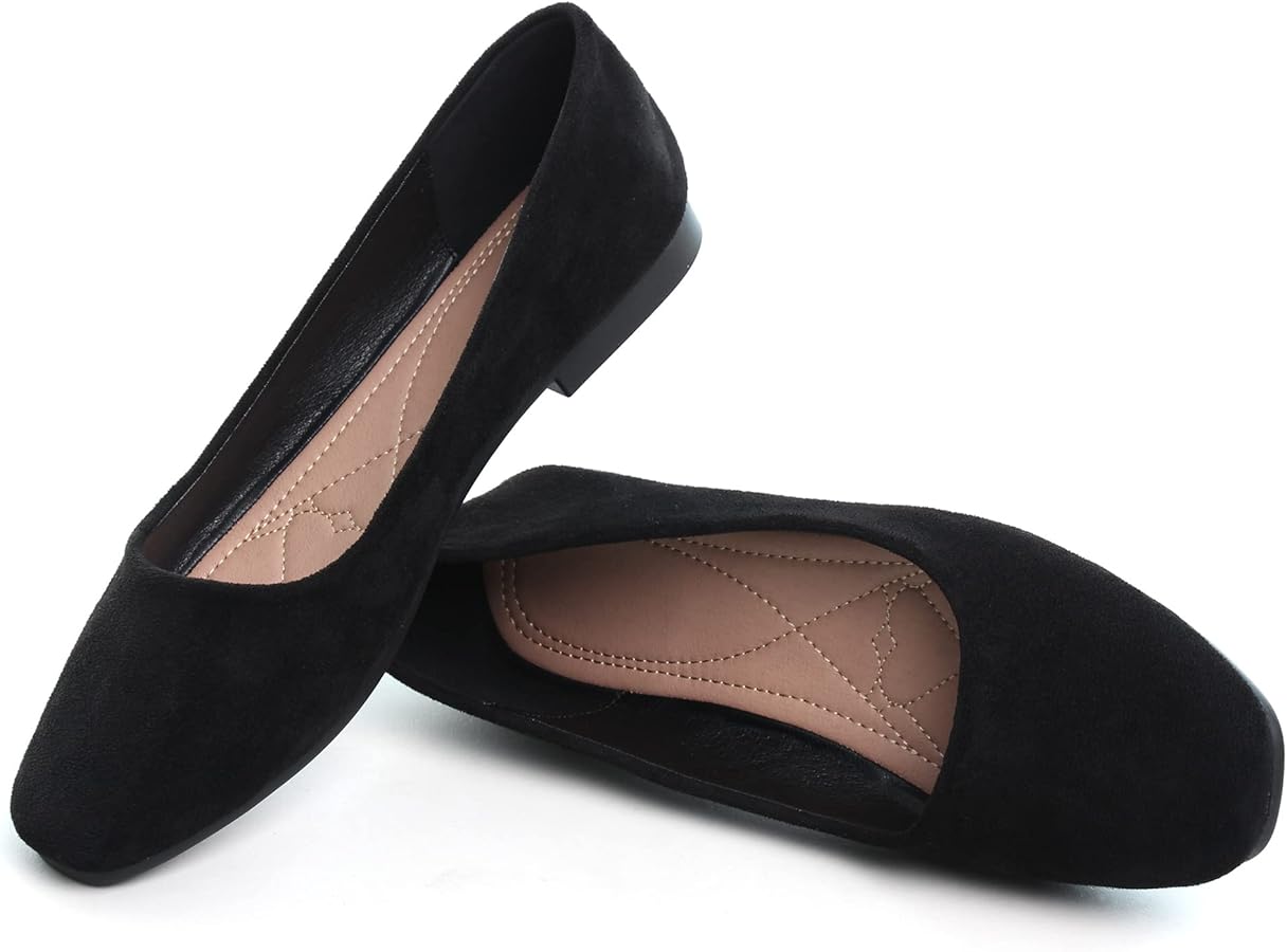 Amazon.com | WENJIAZHIZHI Women's Flats Suede Comfortable Square