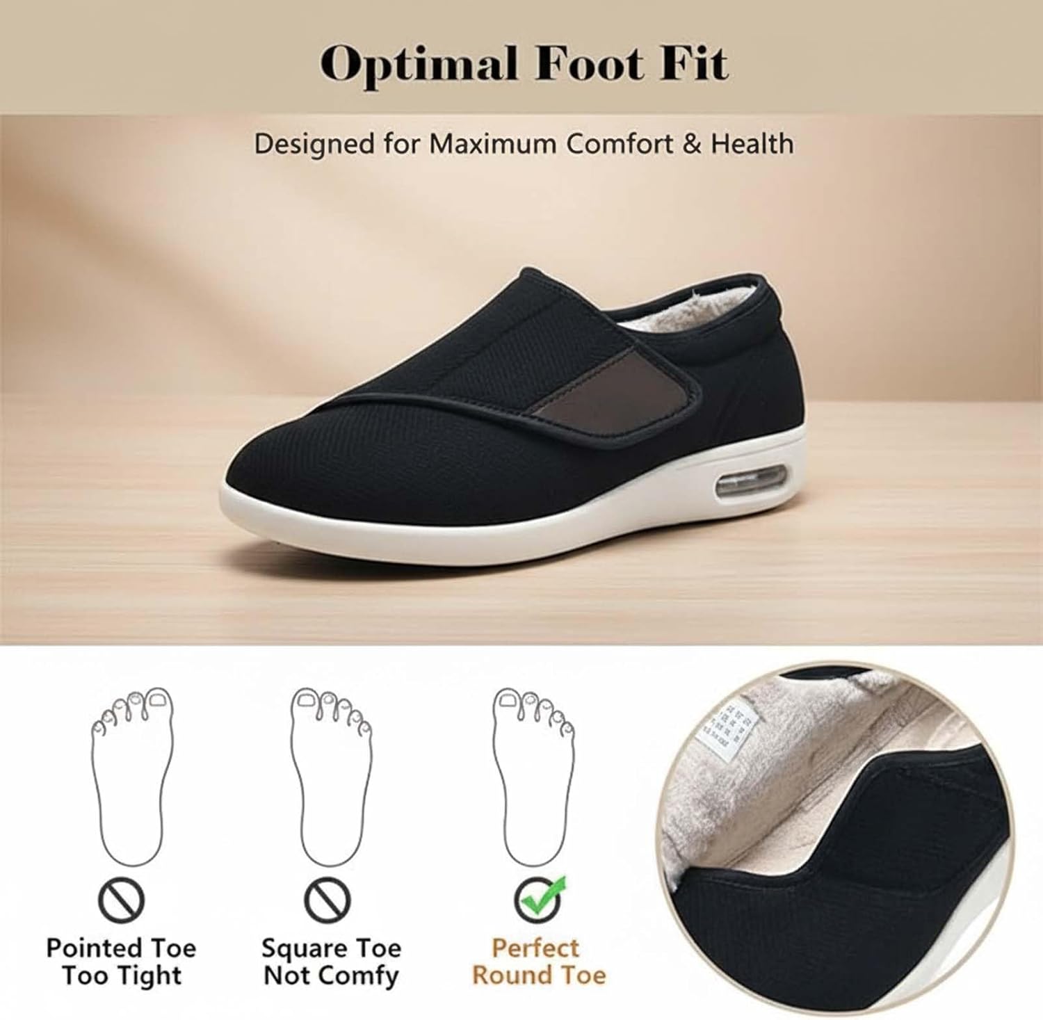Comfortable Wide Diabetic Shoes, Lightweight Walking Shoes, Soft Fleece Lined Shoes, Non-Slip Adjustable Slippers, Orthopedic Casual Slippers for Arthritis, Swollen Feet