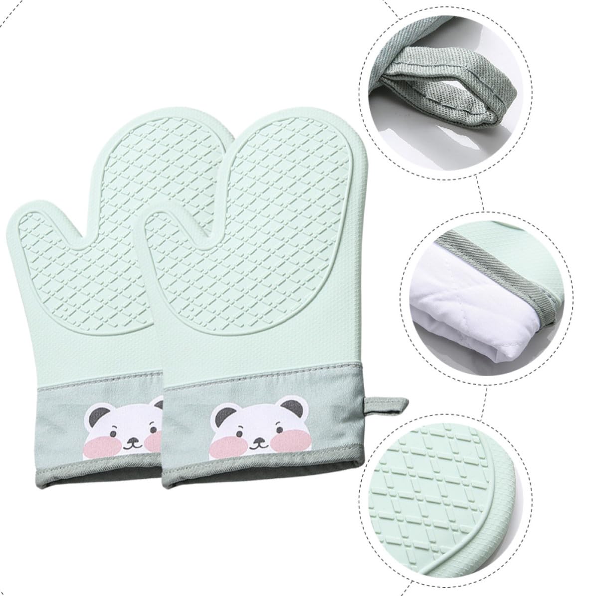 Didiseaon 10 Pezzi Guanti da Forno in Silicone e Cotone, Resistenti al | Protezione Antiscottatura, Presa Antiscivolo, Lavabili in Lavatrice, per Cottura Domestica e Barbecue, Verde